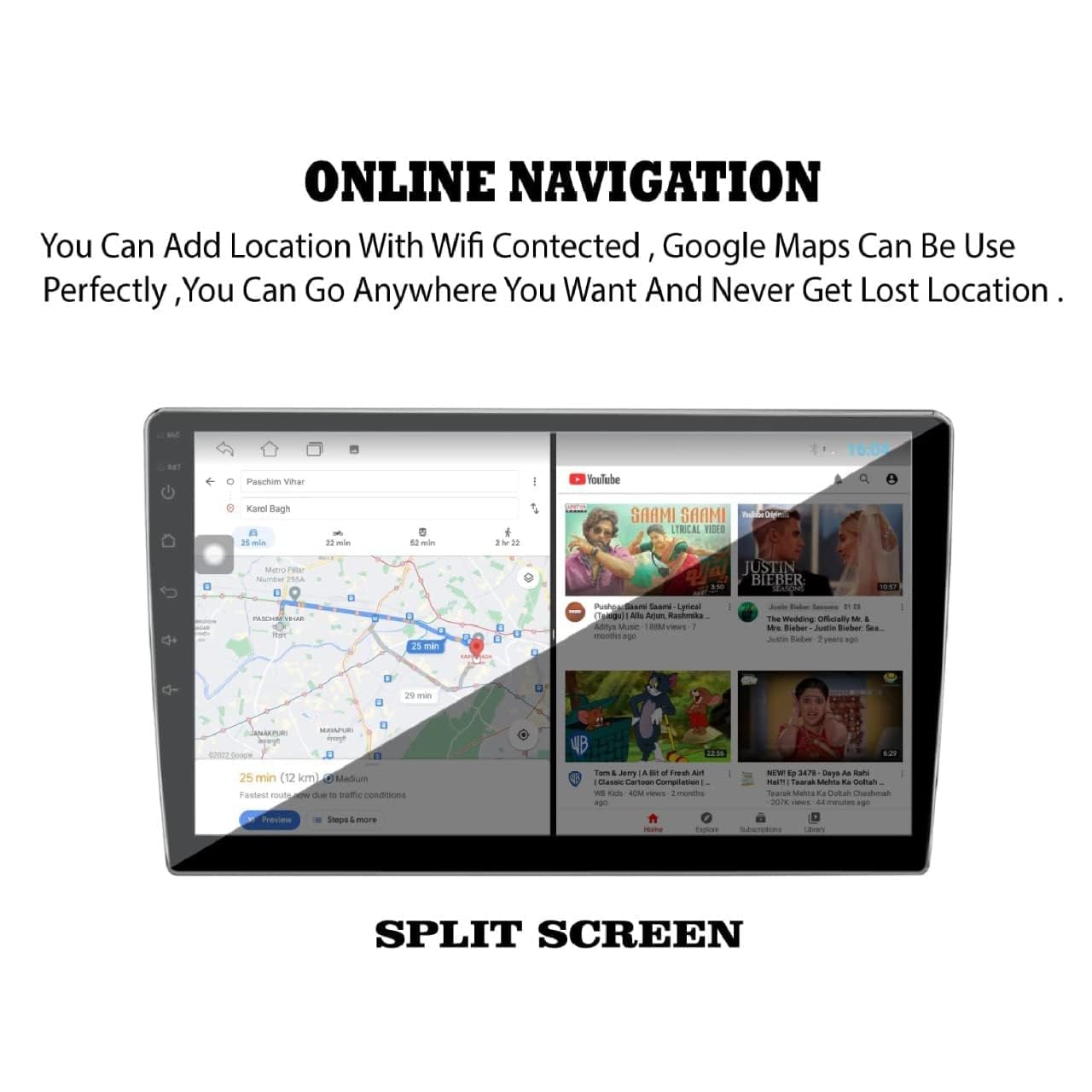 Audio Wheels Double Din Car Stereo 9 1G+32G Android 12 Multimedia BT Player Touchscreen with Mirror Link Split Screen GPS Navigation WiFi USB + LED Rear View Camera+GPS Antenna+Microphone (9 INCH)
