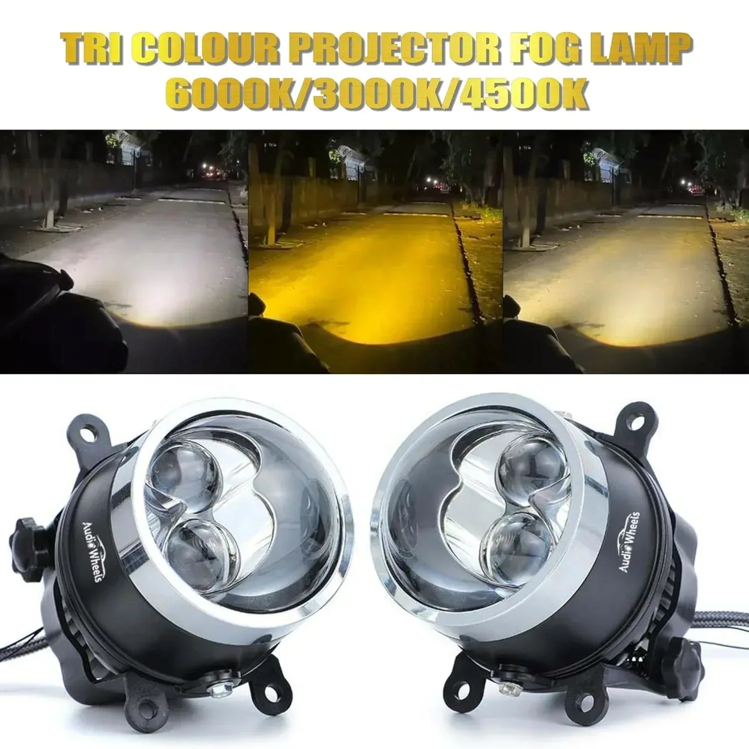 Audio Wheels 3" LED Projector Fog Lamp with Cover - 120W, Dual Beam | with Blue Tint Film | 12V/24V Fog Light for Car & Vehicle Modification | For Kia Old Seltos