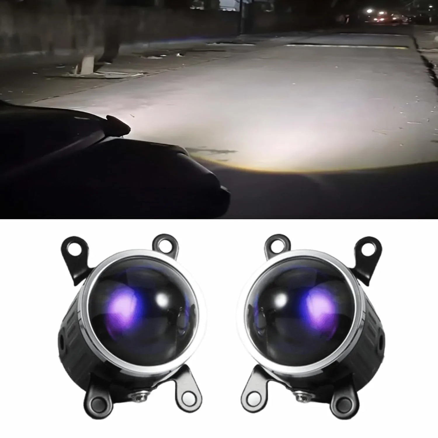 Audio Wheels 2" LED Projector Fog Lamp with Cover - 120W, 6000K White (15000LM) with Blue Tint Film | 12V/24V Fog Light for Car & Vehicle Modification | For Huyndai Verna 2023 - Audio Wheels