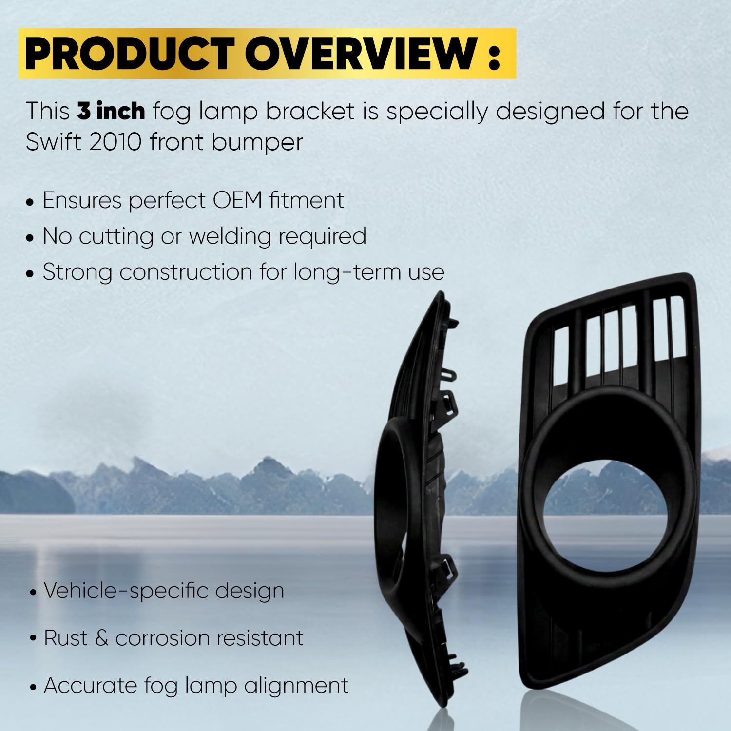 Audio Wheels 3 Fog Lamp Mounting CoverBracket Kit - Car & Vehicle Fog Brackets  Direct Replacement Set  Compatible with Maruti Suzuki SWIFT 2010