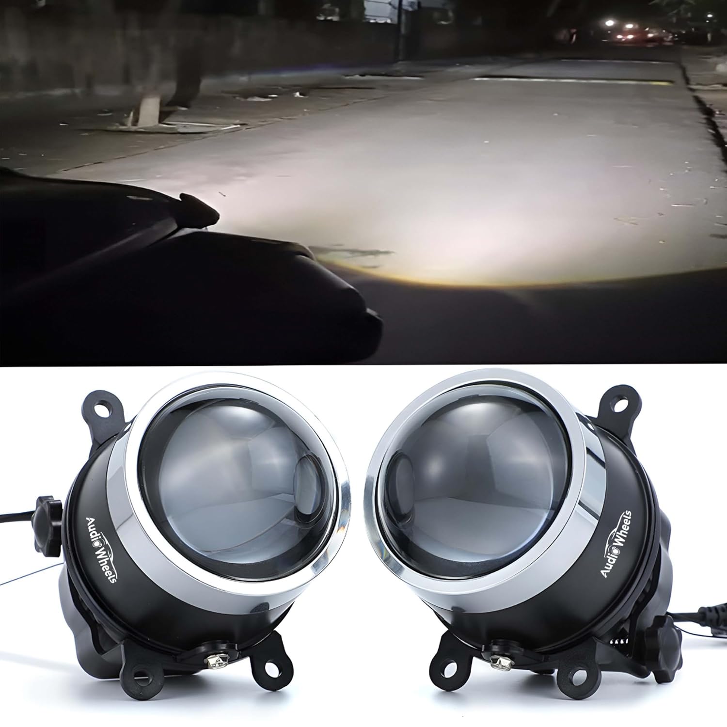 Audio Wheels 3 Inch LED Projector Fog Lamp with Cover - 120W, 6000K White (15000LM) with Blue Tint Film | 12V/24V Fog Light for Car & Vehicle Modification | For Maruti Suzuki Swift 2024