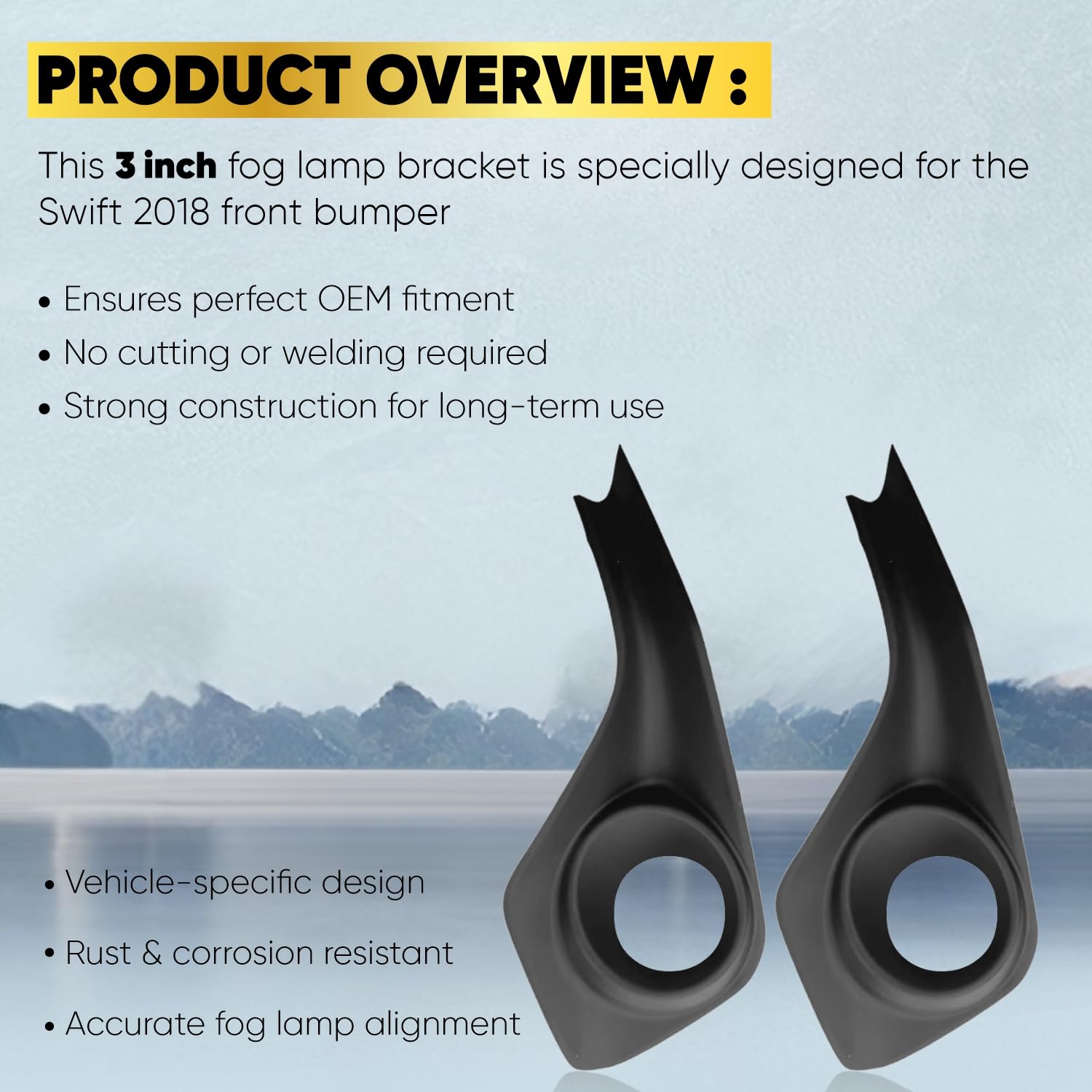 Audio Wheels 3 Inch Fog Lamp Mounting Cover/Bracket Kit - Car & Vehicle Fog Brackets | Direct Replacement Set | Compatible with Maruti Suzuki SWIFT 2018