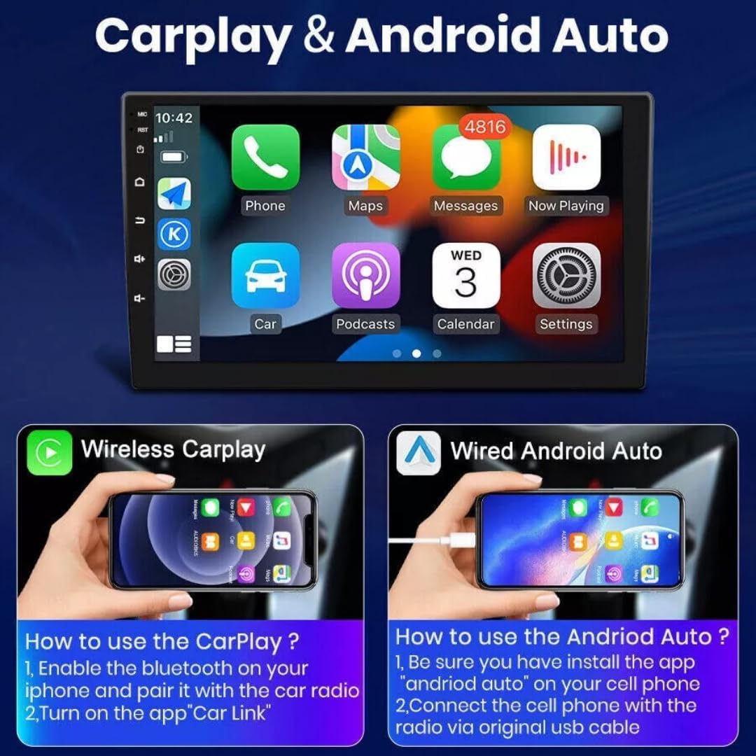 Audio Wheels Wireless CarPlay & Stereo Auto 9inch 1280P Car Android Display with Gorilla Glass | Android 13 | TS-9 Processor | 2GB & 32GB -Frame Included (Hyundai i10 2008)