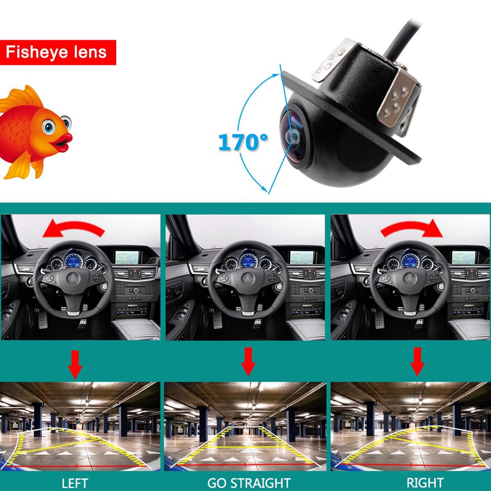 Audio Wheels Car Dome Fish Eye Moving Camera Backup Rearview Vehicle Automotive Parking HD Night Vision 170-degree Reversing Surveillance AHD Lane Departure Warning Road Safety Monitoring.