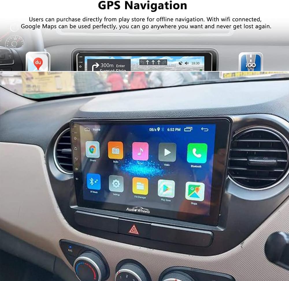 Audio Wheels TS-7 Android Car Stereo with 2GB/32GB RAM & ROM Touch Screen Car Radio/BT/GPS Navigation Car Multimedia Audio and Video Player (10 Inch Android Screen)