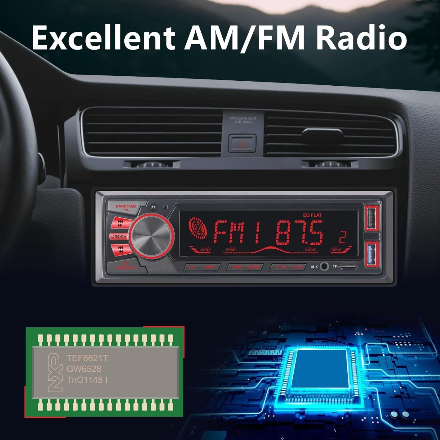 Audio Wheels Car Radio Bluetooth Single DIN Car Stereo Audio, MP3 Player Car Stereo 1 DIN with Bluetooth Handsfree/FM/Dual USB/TF/AUX/EQ/Quick Charge, with Wireless Remote Control (S-820)