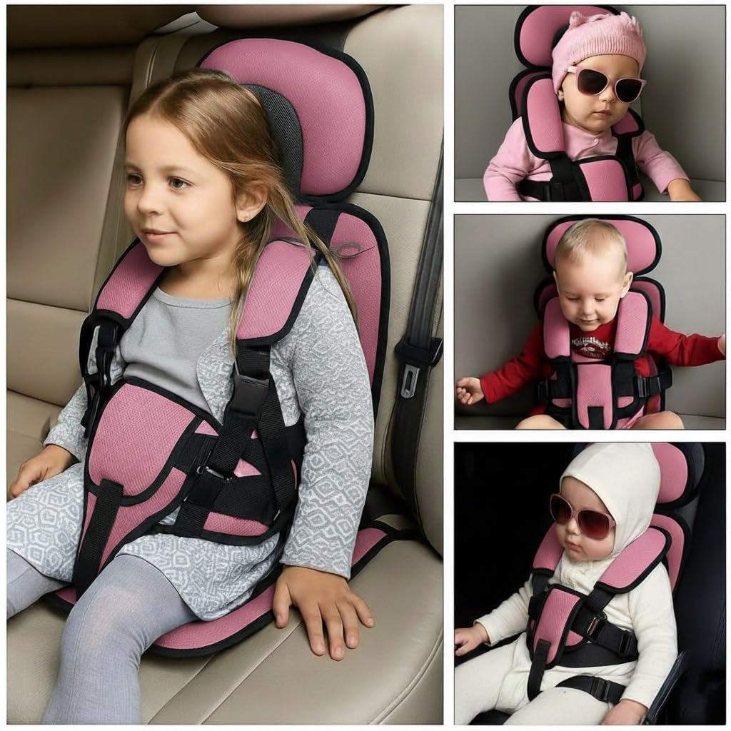 Audio Wheels Portable and Foldable Baby Seat Cushion with Adjustable Shoulder & Back Straps, Universal Fit for Car, Bicycle, Stroller, Sofa & High Chair (Toddlers & Kids 6 Months-4 Years) (Pink)