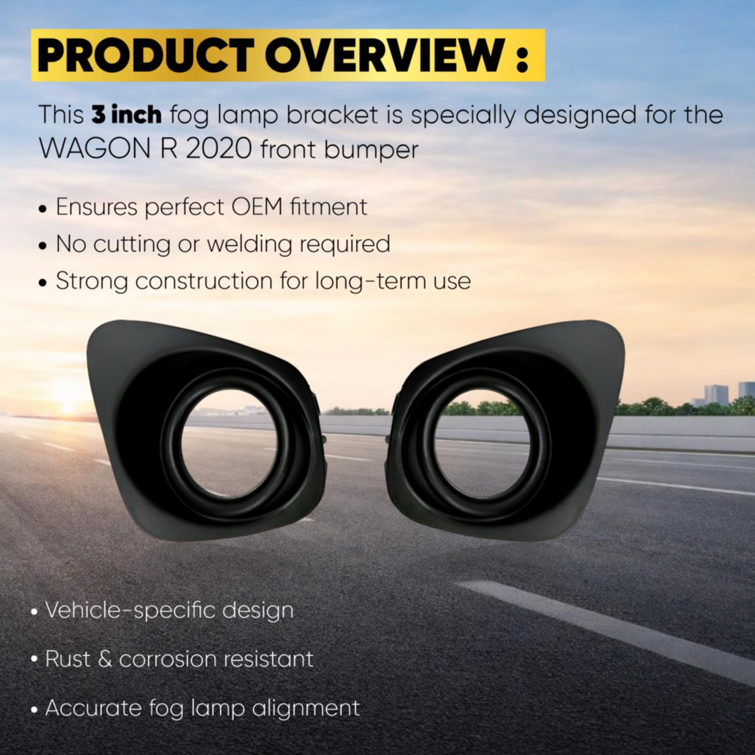 Audio Wheels 3 Inch Fog Lamp Mounting Cover/Bracket Kit - Car & Vehicle Fog Brackets | Direct Replacement Set | Compatible with Maruti Suzuki WagonR 2020