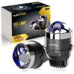 Car fog lamp with 'Audio Wheels' branding and packaging