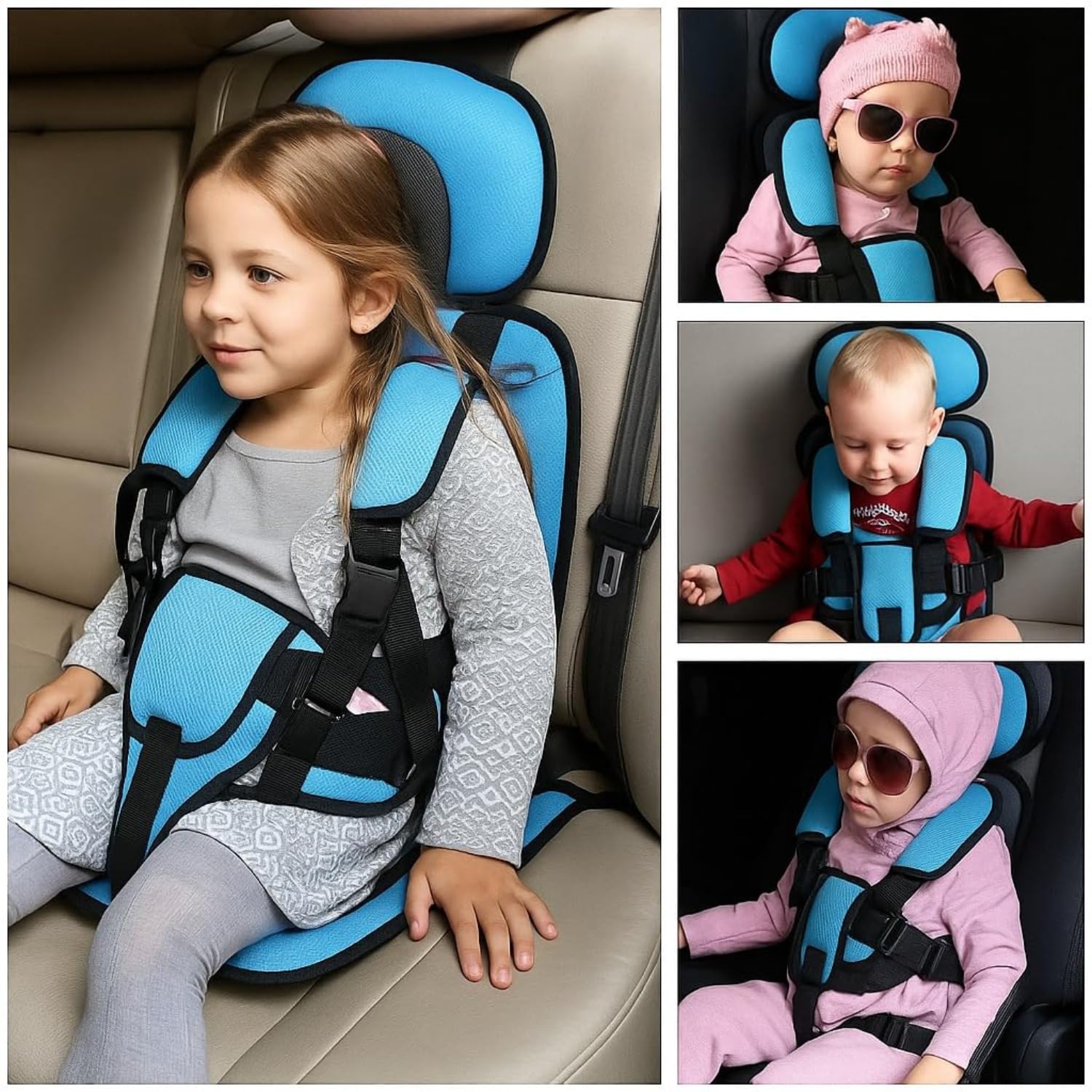 Audio Wheels Portable Foldable Baby Seat Cushion with Adjustable Shoulder & Back Straps, Universal Fit for Car, Bicycle, Stroller, Sofa & High Chair (Toddlers & Kids 6 Months-4 Years) (Blue)