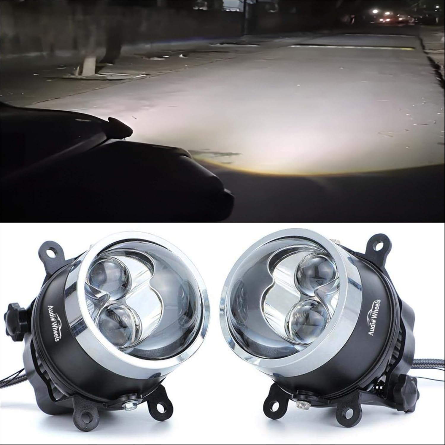 Audio Wheels 3 Inch LED Projector Fog Lamp with Cover - 120W, 6000K White | Dual-Beam | with Blue Tint Film | 12V/24V Fog Light for Car & Vehicle Modification | For Hyundai I 20 (2020)