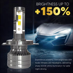 Audio Wheels H4/H19 75W LED Headlight Bulbs – 75,00LM, 6000K Cool White, IP68 Waterproof, 1-Year Warranty, Super Bright Automotive Headlights (Pack of 2)