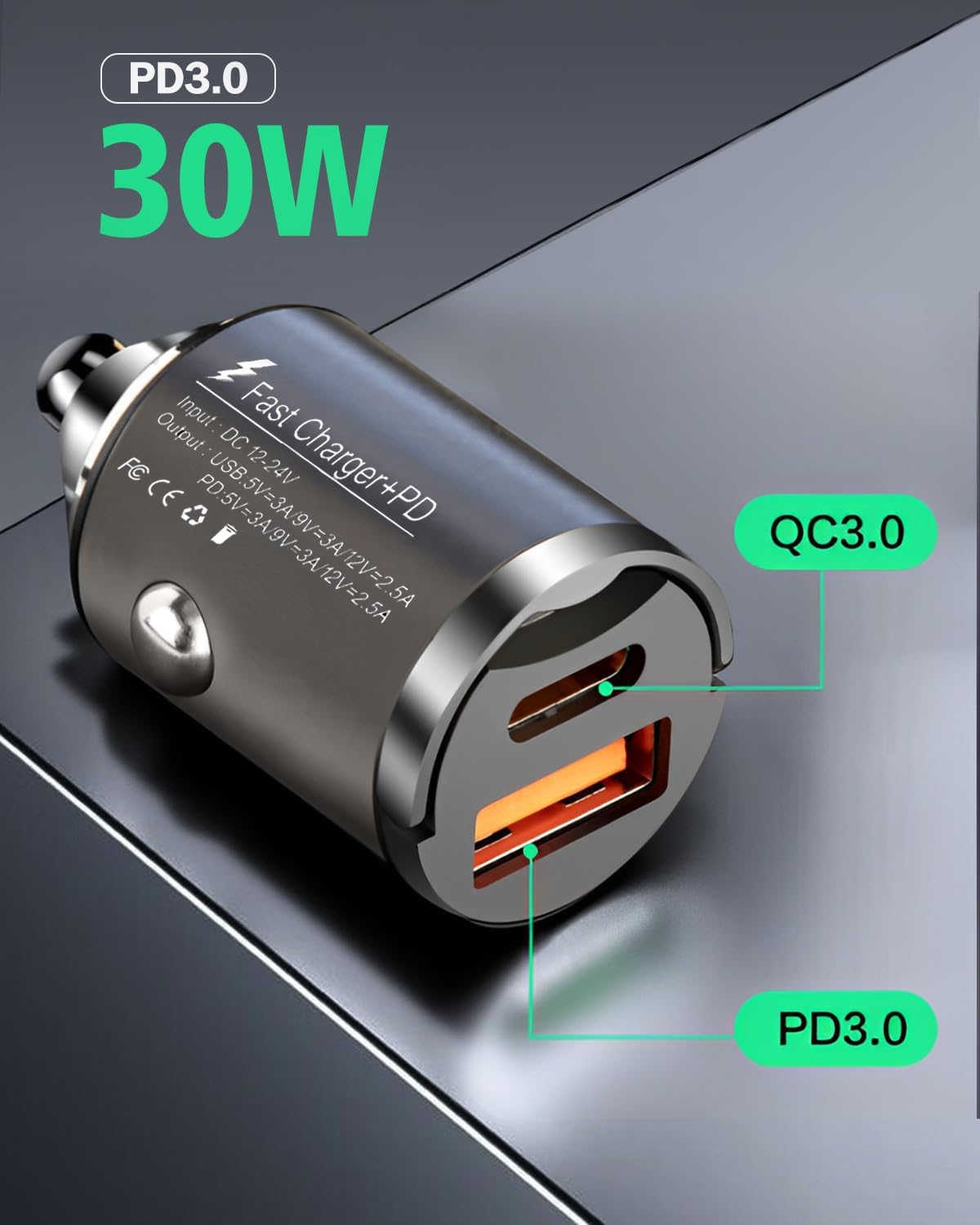 Audio Wheels 130W High-Power Dual-Port USB-C Car Charger: PD-30W & QC,100W LighterFast Charging Adapter for All Smartphones and teble's and More.
