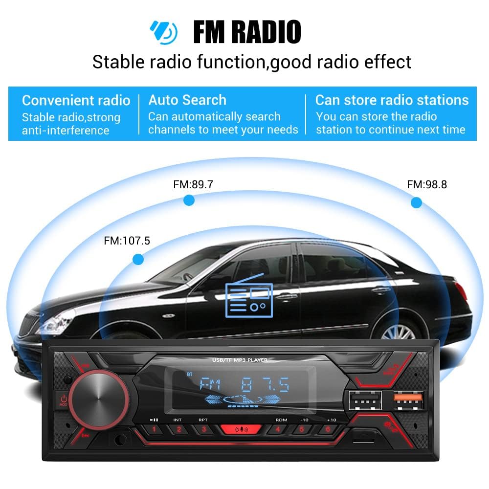 Audio Wheels Car Radio Bluetooth Single DIN Car Stereo Audio, MP3 Player Car Stereo 1 DIN with Bluetooth Handsfree/FM/Dual USB/TF/AUX/EQ/Quick Charge, with Wireless Remote Control (S-720)