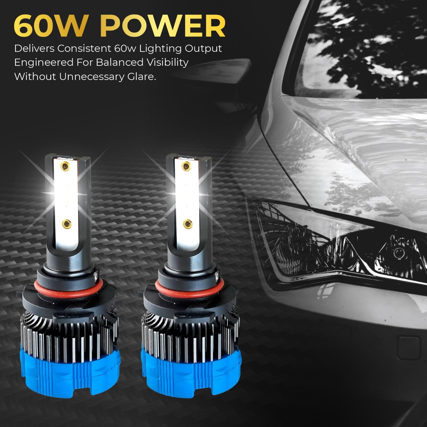 Audio Wheels 9005 60W Car Led Headlight Bulbs,16,000 Lumens Super Bright LED Headlight Conversion Kit for Cars 6000K Cool White Quick Installation Halogen Replacement, (9005-60W)