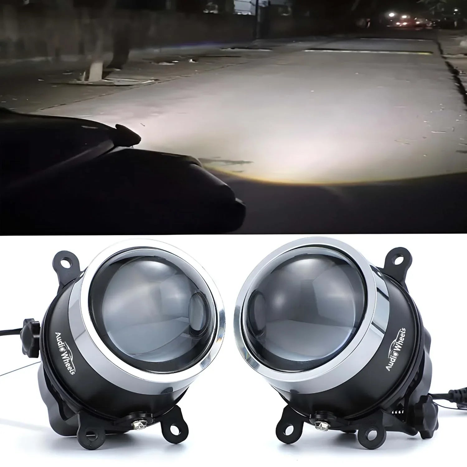 Audio Wheels 3" LED Projector Fog Lamp with Cover - 120W, 6000K White (15000LM) with Blue Tint Film | 12V/24V Fog Light for Car & Vehicle Modification | For Maruti Suzuki Swift 2018 - Audio Wheels