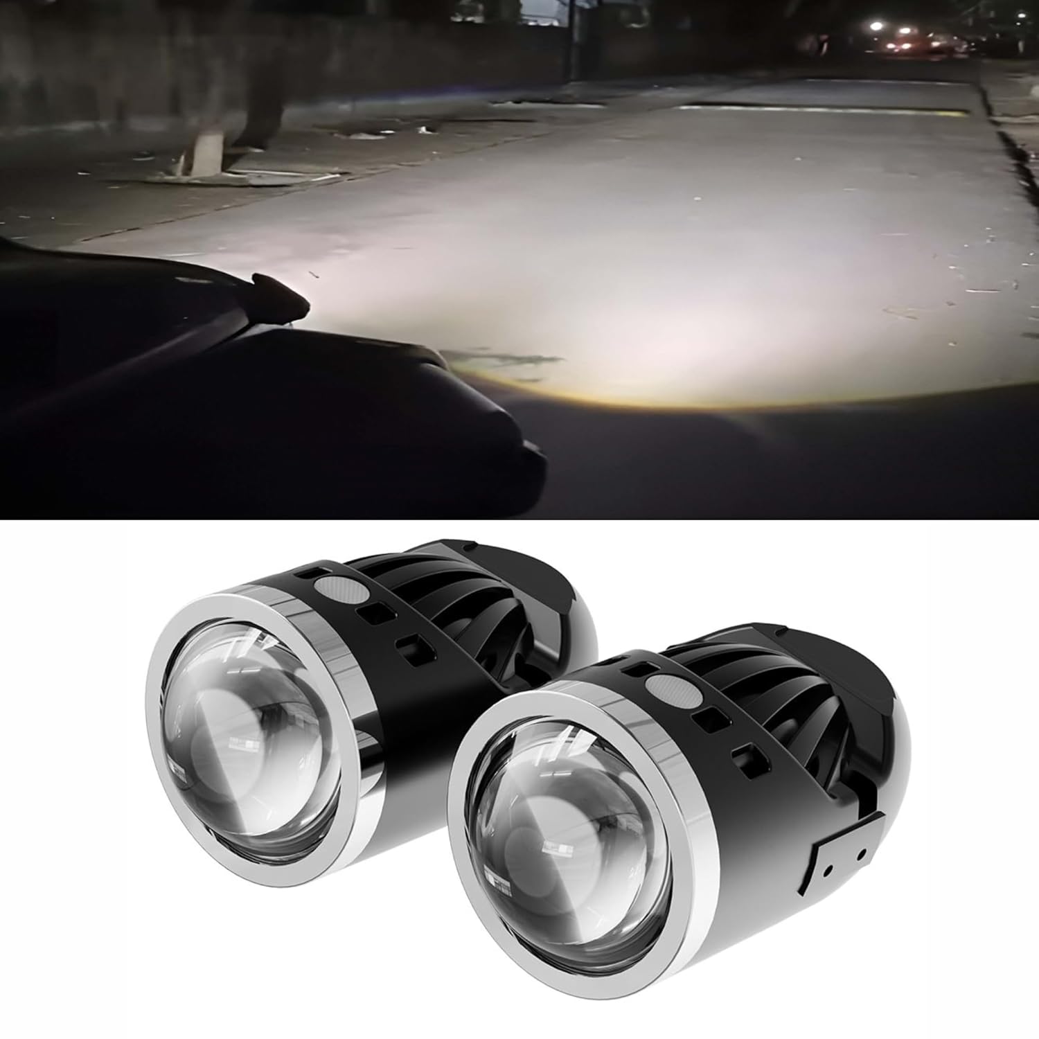 Audio Wheels 1.8 Inch LED Projector Fog Lamp with Cover - 120W, 6000K White (15000LM) with Blue Tint Film | 12V/24V Fog Light for Car & Vehicle Modification | For Toyota Innova Hycross