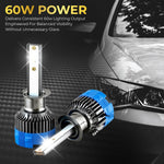 Audio Wheels H1 60W Car Led Headlight Bulbs, 16,000 Lumens Super Bright LED Headlight Conversion Kit for Cars 6000K Cool White Quick Installation Halogen Replacement, (H1-60W)