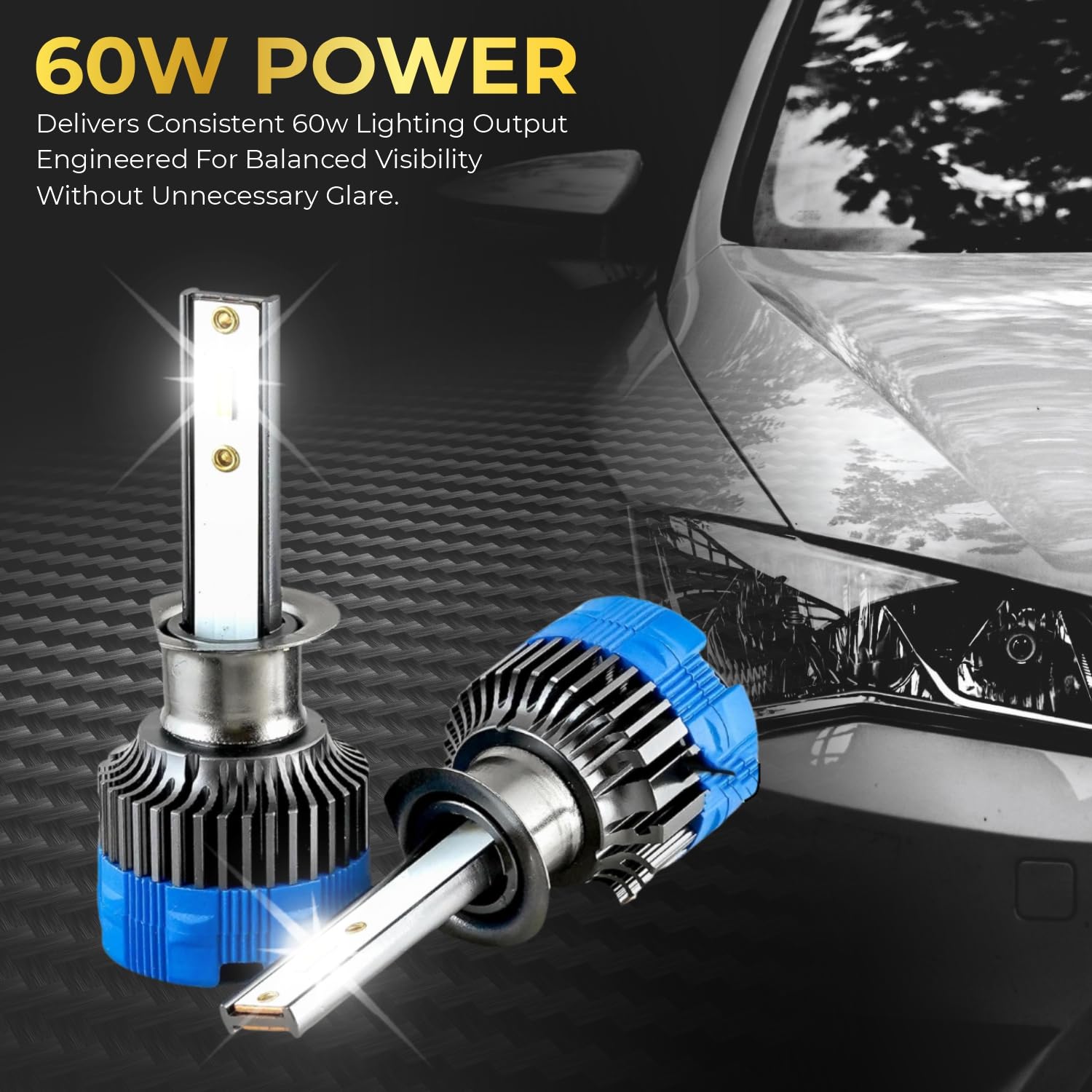 Audio Wheels H1 60W Car Led Headlight Bulbs, 16,000 Lumens Super Bright LED Headlight Conversion Kit for Cars 6000K Cool White Quick Installation Halogen Replacement, (H1-60W)