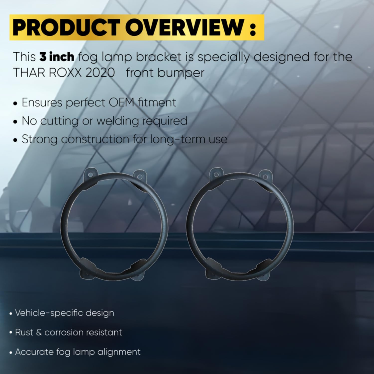 Audio Wheels 3 Fog Lamp Mounting CoverBracket Kit - Car & Vehicle Fog Brackets  Direct Replacement Set  Compatible with Mahindra THAR ROXX