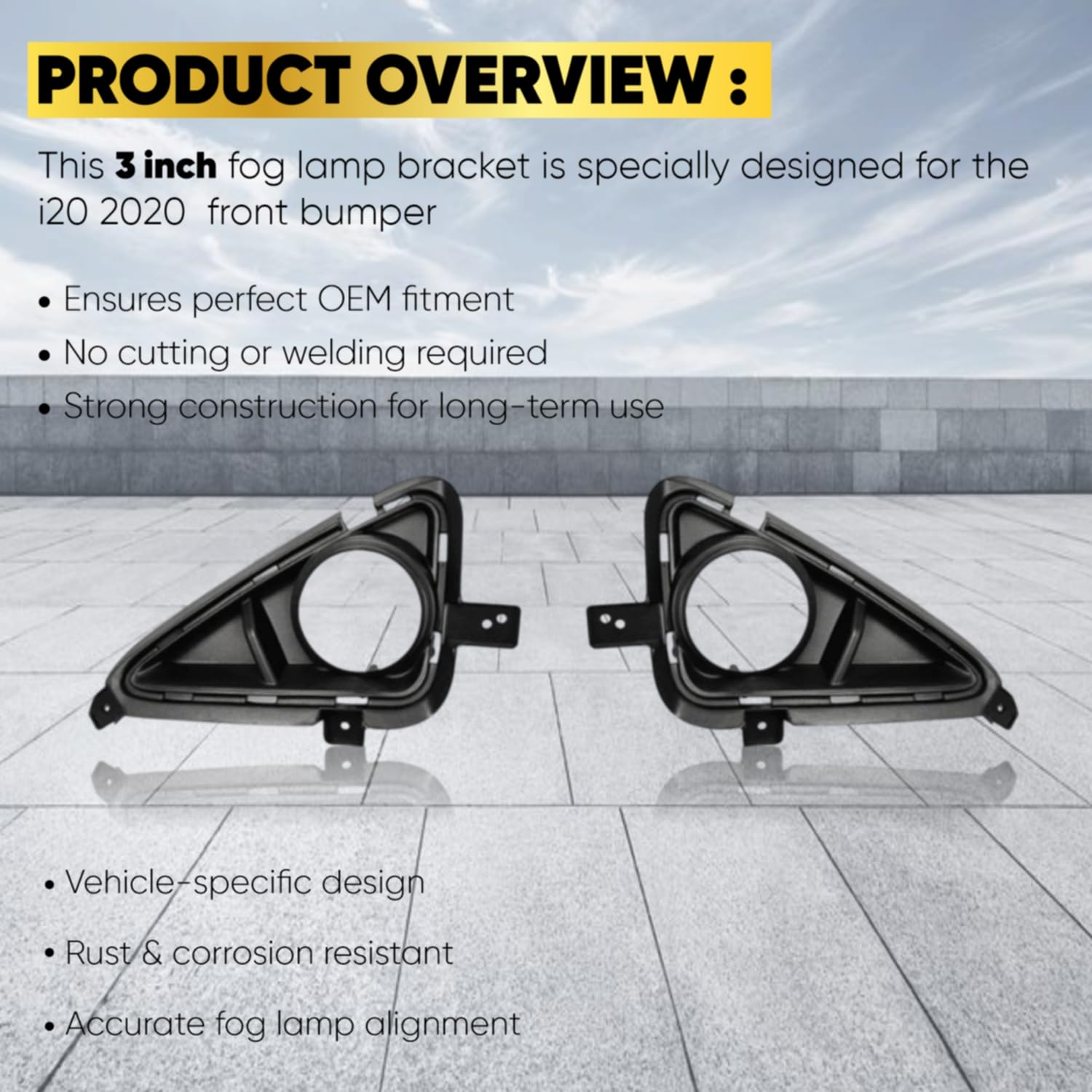 Audio Wheels 3 Inch Fog Lamp Mounting Cover / Bracket Kit - Car & Vehicle Fog Brackets | Direct Replacement Set | Compatible with Hyundai i20 (2020)