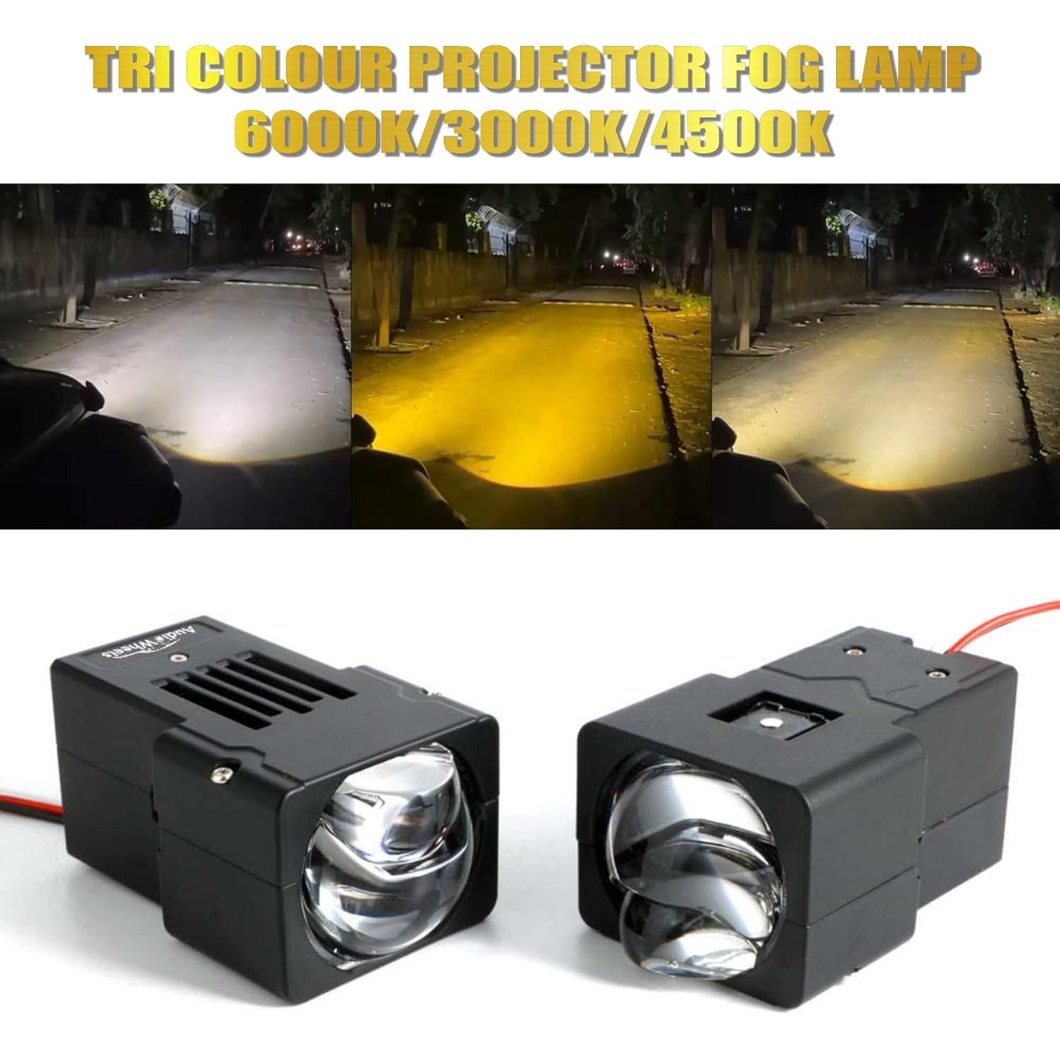 Audio Wheels 3 Inch Universal LED Projector Fog Lamp - 120W Car Projector Fog Light for Vehicle Modification (Tri-Colour, 1.8)