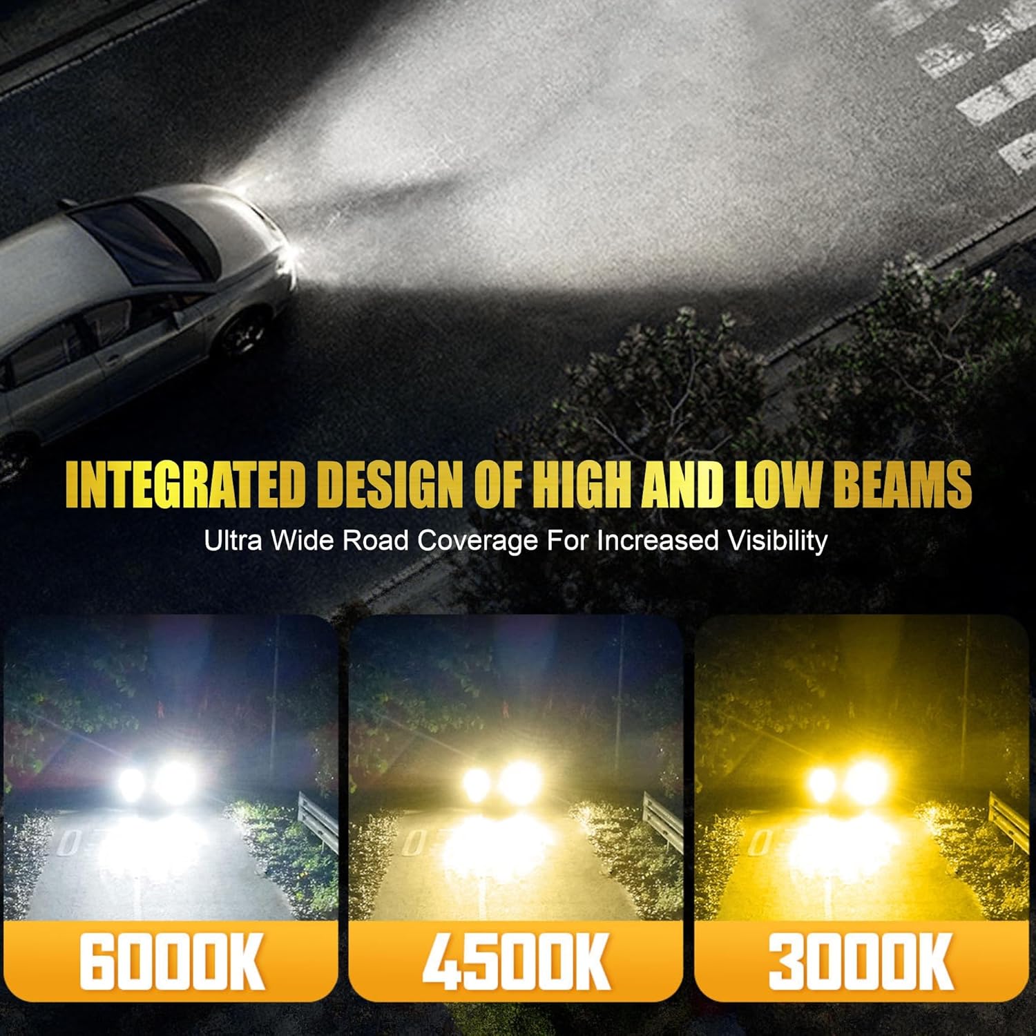 Audio Wheels LED Projector 1.8 Inch Fog Lamp with Cover 120W, Tri-Color (White/Warm/Yellow) | Fog Light for Car & Vehicle Modification | Compatible with Tata Nexon, Punch, Harrier OR Curvv