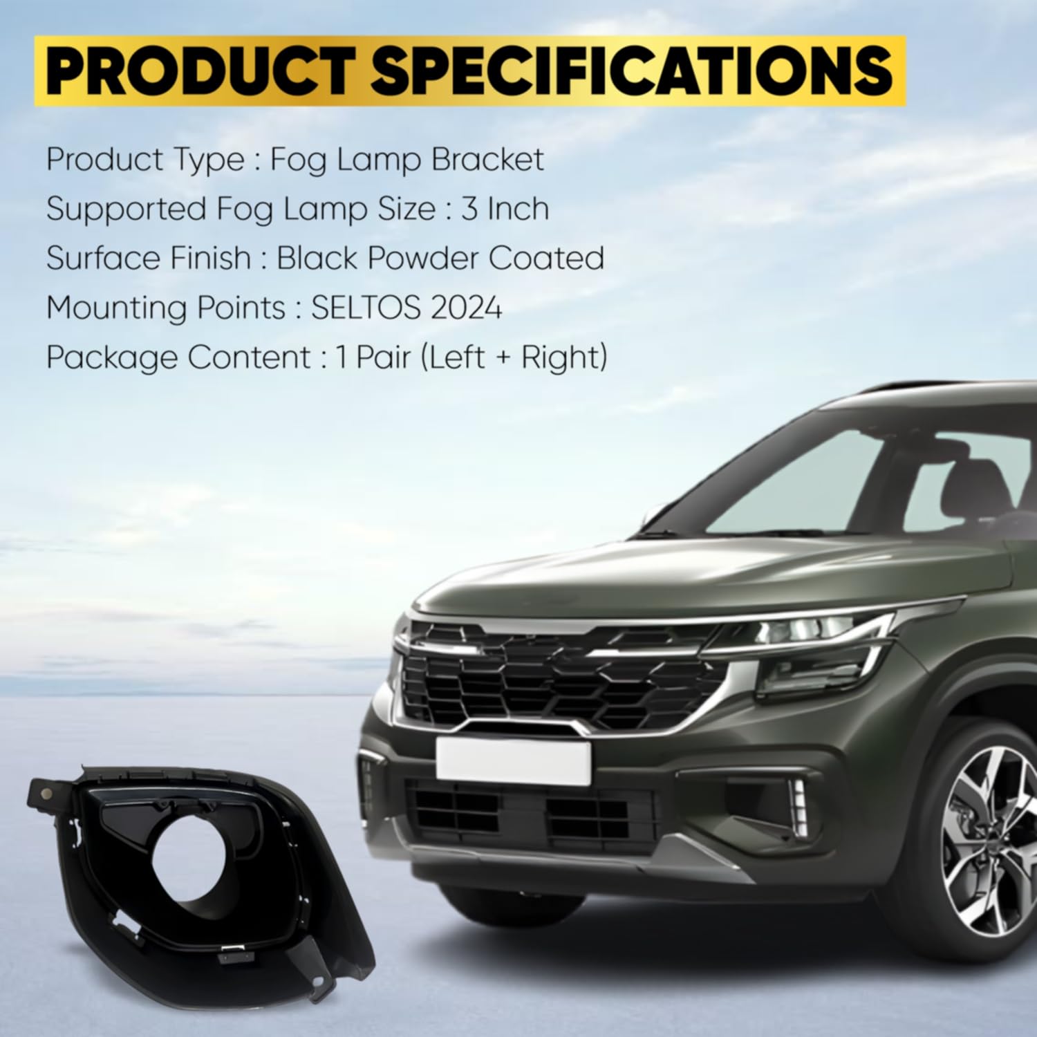 Audio Wheels 3 Inch Fog Lamp Mounting Cover/Bracket Kit - Car & Vehicle Fog Brackets | Direct Replacement Set | Compatible with KIA SELTOS 2024,2025