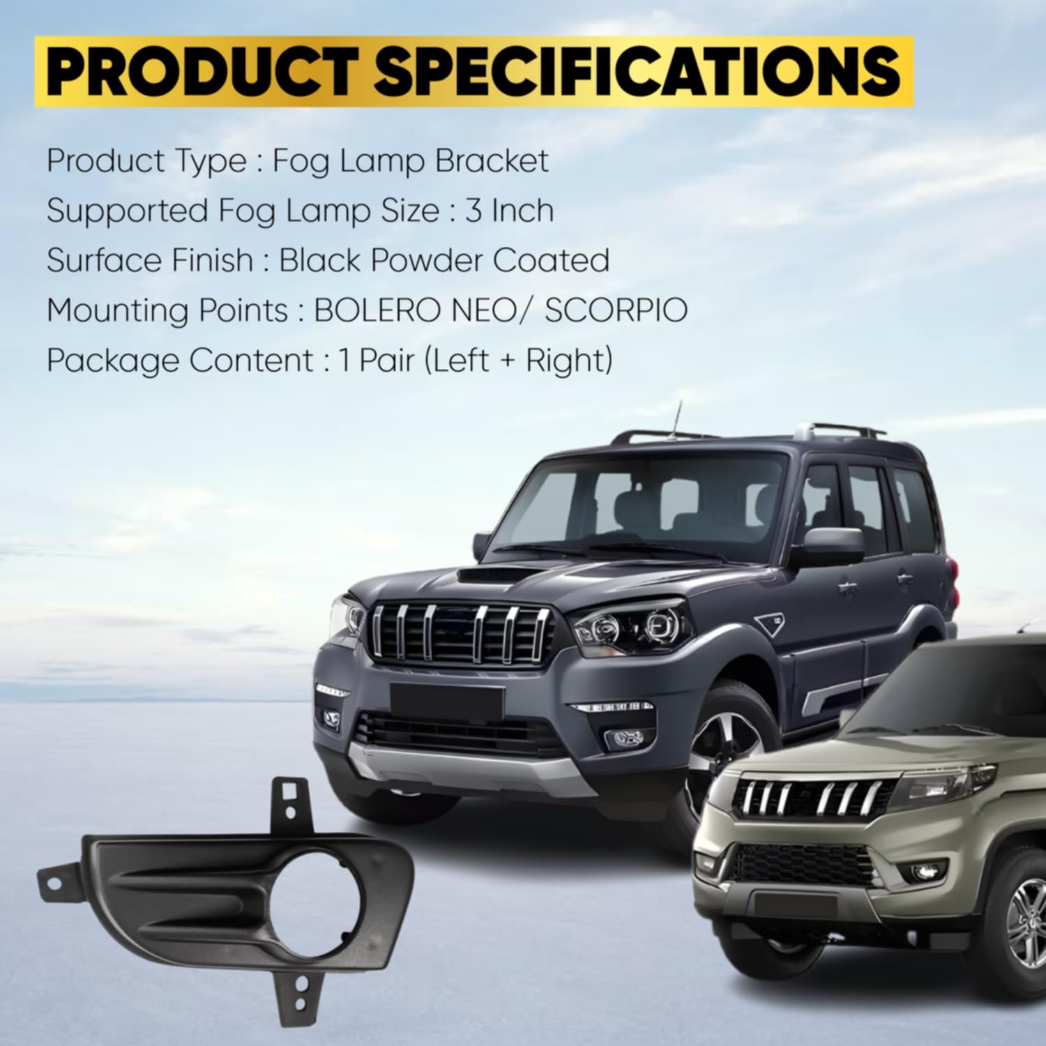 Audio Wheels 3 inch Fog Lamp Mounting CoverBracket Kit - Car & Vehicle Fog Brackets  Direct Replacement Set  Compatible with Mahindra BOLERO NEO & SCORPIO