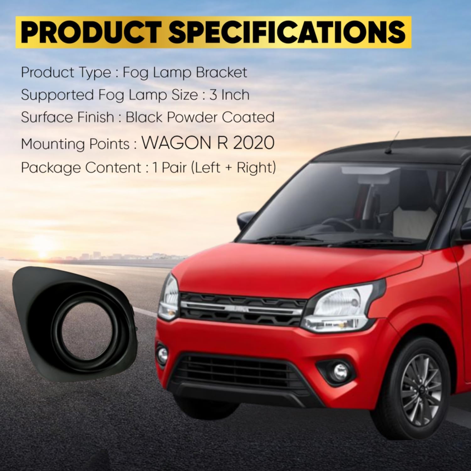 Audio Wheels 3 Inch Fog Lamp Mounting Cover/Bracket Kit - Car & Vehicle Fog Brackets | Direct Replacement Set | Compatible with Maruti Suzuki WagonR 2020