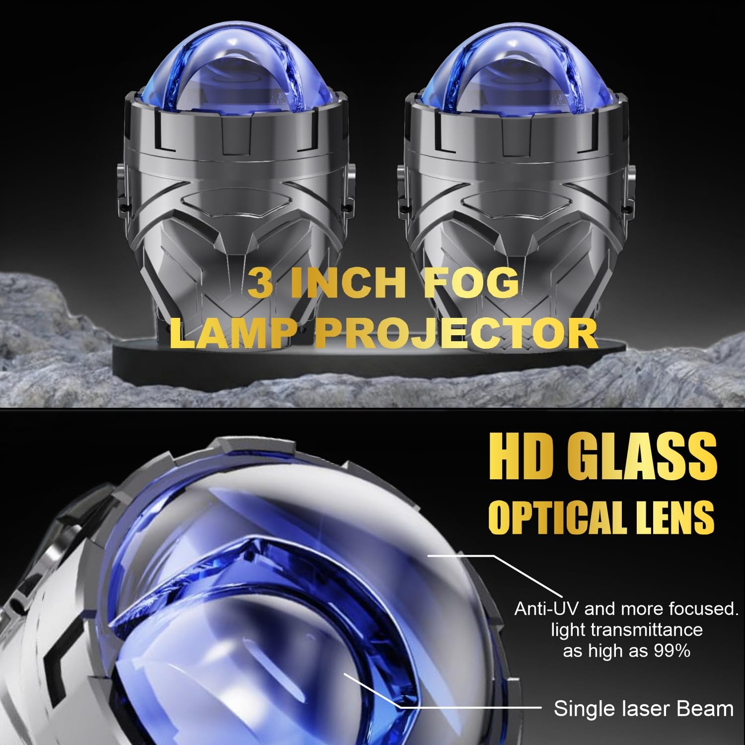Audio Wheels 3 Inch LED Projector Fog Lamp 200W  25,000 Lumens  Dual Color 6000K 4500K  1200m Beam  Glare-Free High Beam  1 Year Warranty