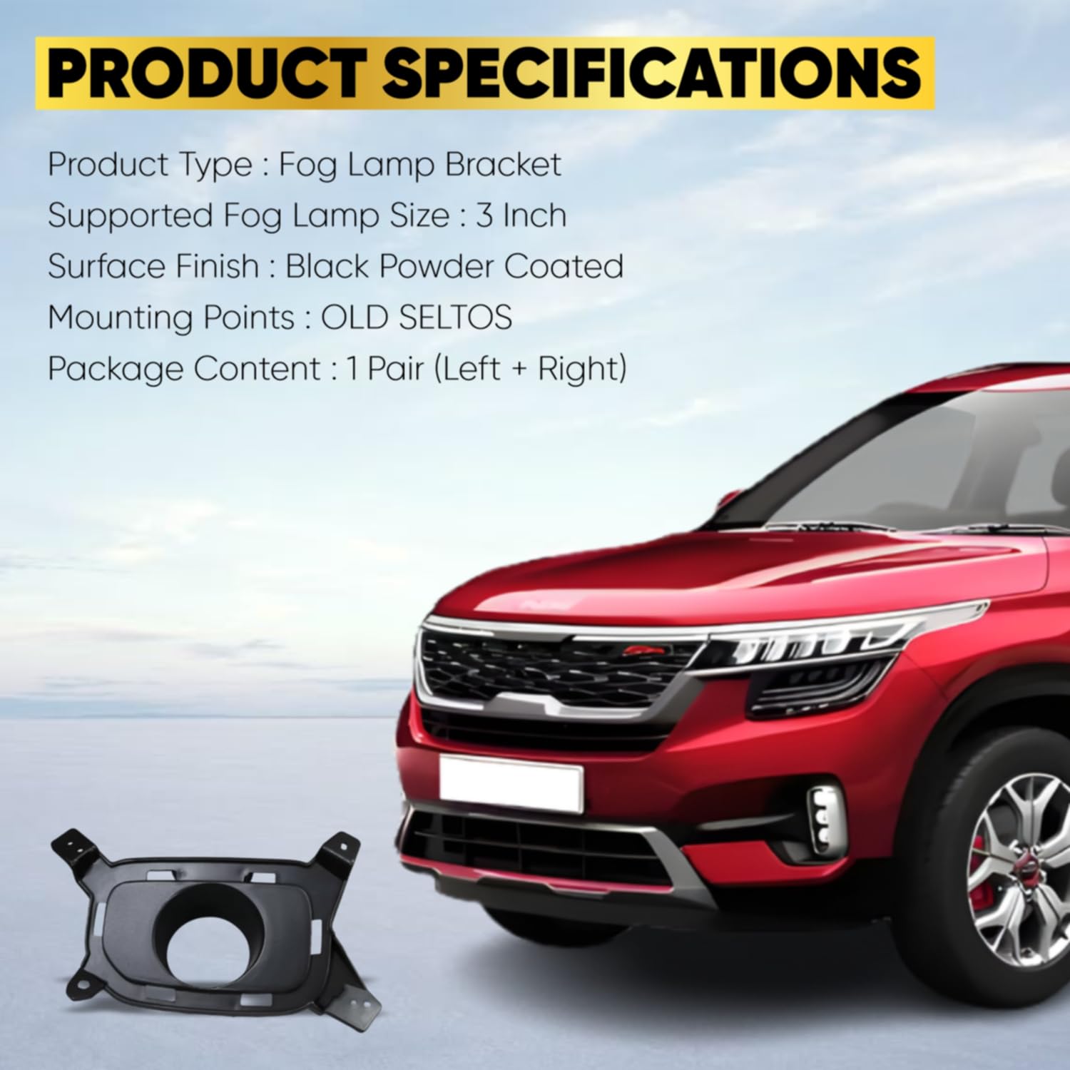 Audio Wheels 3 Inch Fog Lamp Mounting Cover/Bracket Kit - Car & Vehicle Fog Brackets | Direct Replacement Set | Compatible with Kia OLD SELTOS