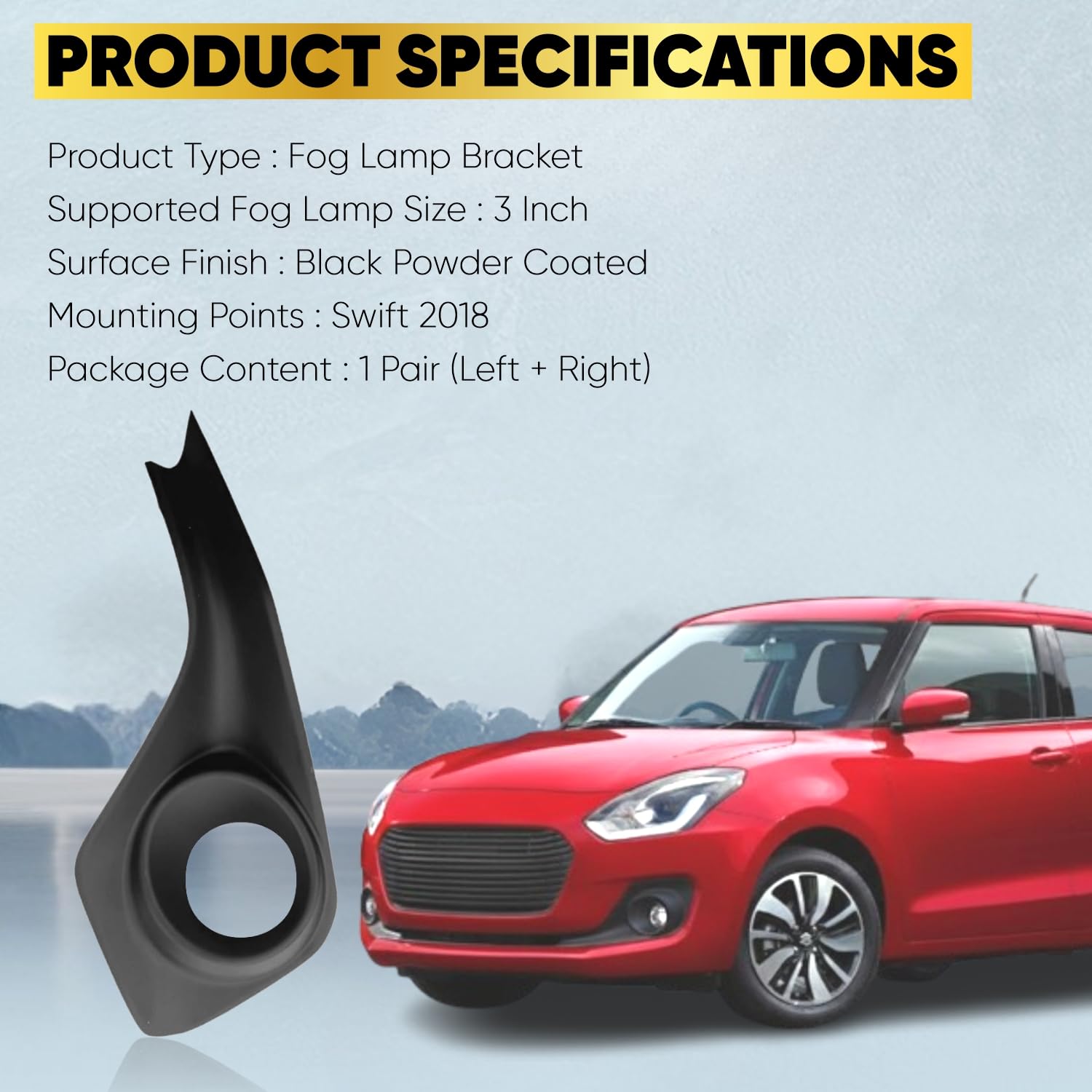 Audio Wheels 3 Inch Fog Lamp Mounting Cover/Bracket Kit - Car & Vehicle Fog Brackets | Direct Replacement Set | Compatible with Maruti Suzuki SWIFT 2018