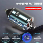Audio Wheels 130W Dual Port QC-100W & PD-30W Mini Metal Car Mobile USB-C Fast Charger Socket Lighter LED Indicator,Fast Charging Adapter for All Smartphones, Tablets & More - Audio Wheels