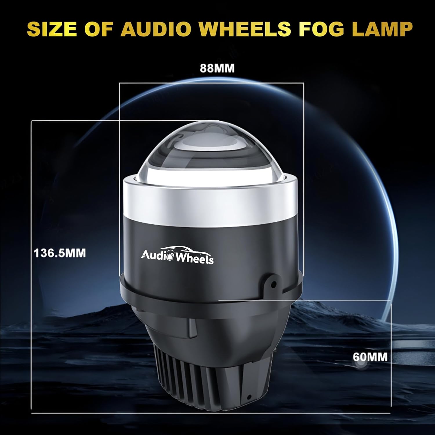 Audio Wheels 3 Inch Universal LED Projector Fog Lamp - 120W, White-6000K (15000LM) with Blue Tint Film | 12V/24V Car Projector Fog Light for Vehicle Modification