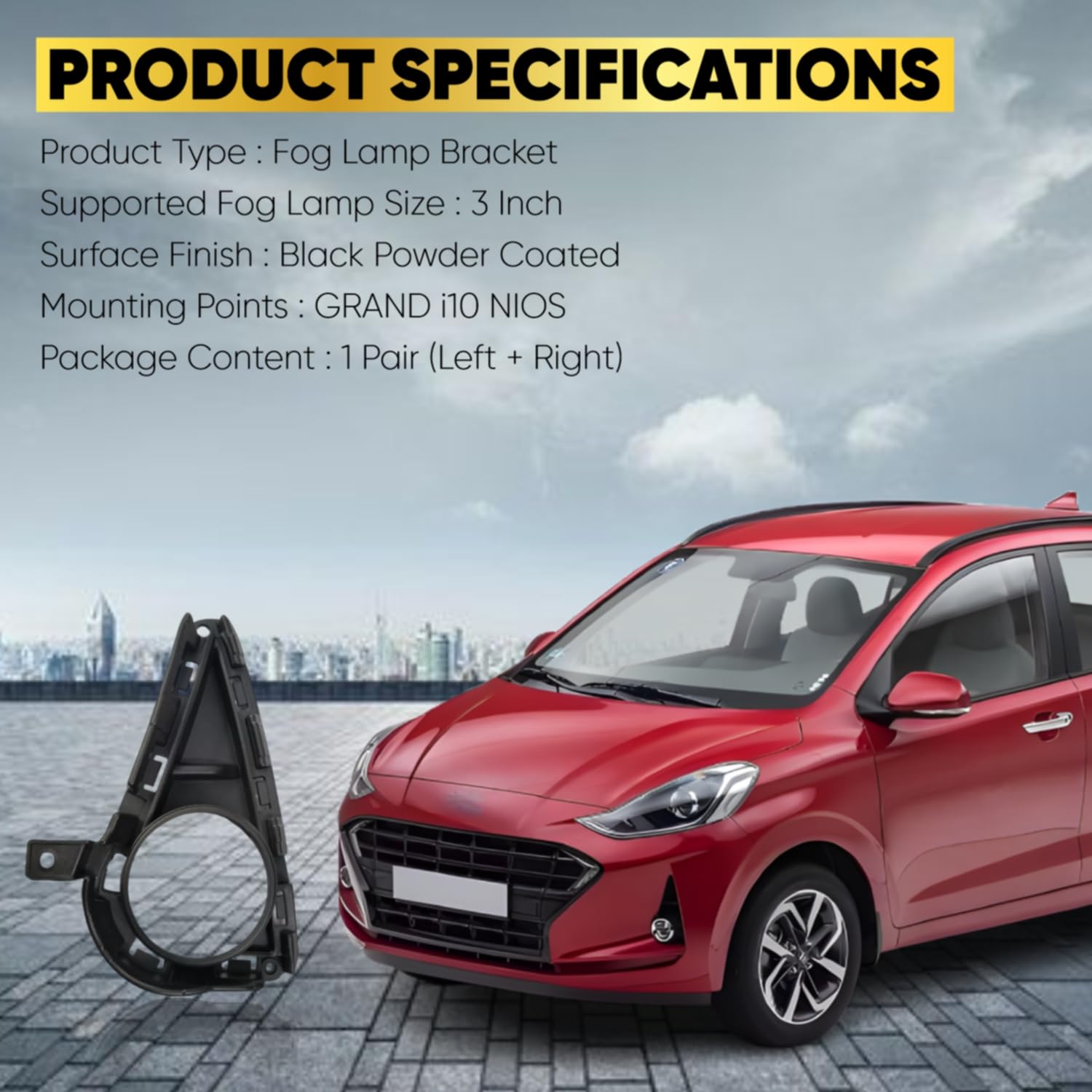 Audio Wheels 3 Inch Fog Lamp Mounting CoverBracket Kit - Car & Vehicle Fog Brackets  Direct Replacement Set  Compatible with Hyundai GRAND i10 NIOS