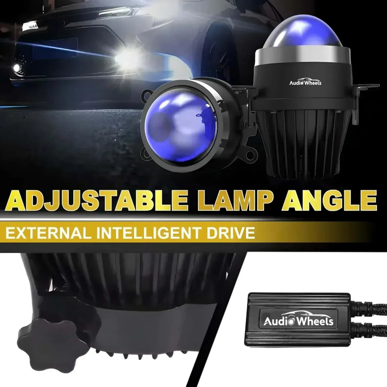 Audio Wheels 3" LED Projector Fog Lamp with Cover - 120W, 6000K White (15000LM) with Blue Tint Film | 12V/24V Fog Light for Car & Vehicle Modification | For Maruti Suzuki Swift 2018