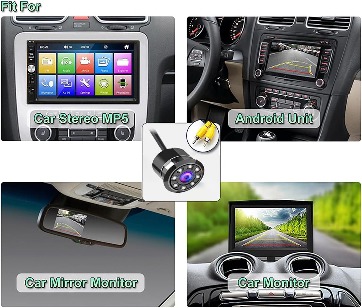 Audio Wheels Dynamic Path Guide Line with 150°Perfect View Angle Design Waterproof Universal 8 LED Lights Always Bright Night Lamp Rear View Car Reverse Camera