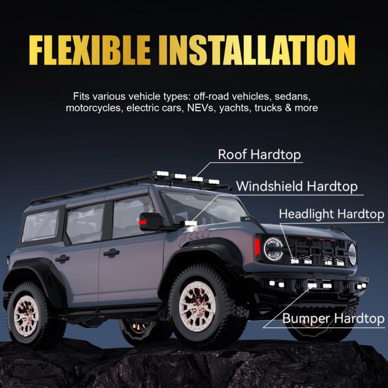 Audio Wheels 3 Eye Multifunctional Dual Beam External Lamp, Auxiliary Light, 120W Power Supply, White & Yellow Light, 20,000 Lumens, Heavy-Duty Aluminum, IP67 Waterproof, Universal Fit