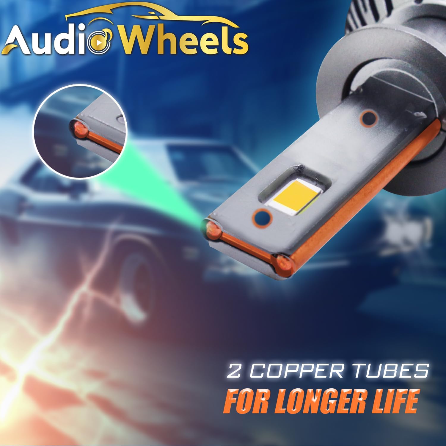 Audio Wheels H1 Car LED Headlight Conversion Kit - 110W, 16000LM, Super Bright 6000K Cool White Light Bulbs, IP68, Plug-N-Play, 2-Year Warranty