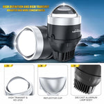 Audio Wheels 3 Inch LED Projector Fog Lamp with Cover - 120W, Tri-Color (White/Warm/Yellow) | with Blue Tint Film | 12V/24V Fog Light for Car & Vehicle Modification | For Hyundai Grand i10 Nios.