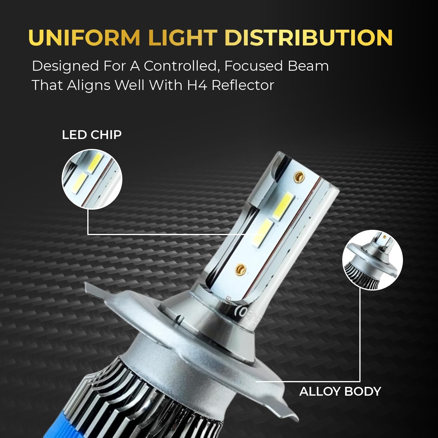 Audio Wheels H4/H19 60W LED Headlight Bulb for Car  6000K Cool White Projector - Compatible Upgrade  Night Eye Style Plug & Play LED Bulb