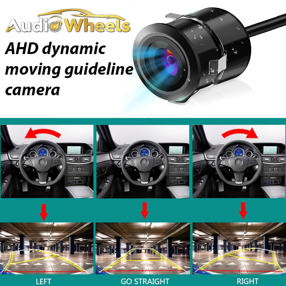Audio Wheels Car AHD Moving Path Guide Line with 170° Perfect View Angle Design Waterproof Parking Reverse Moving Path Guide Camera only for Car Android Monitors.