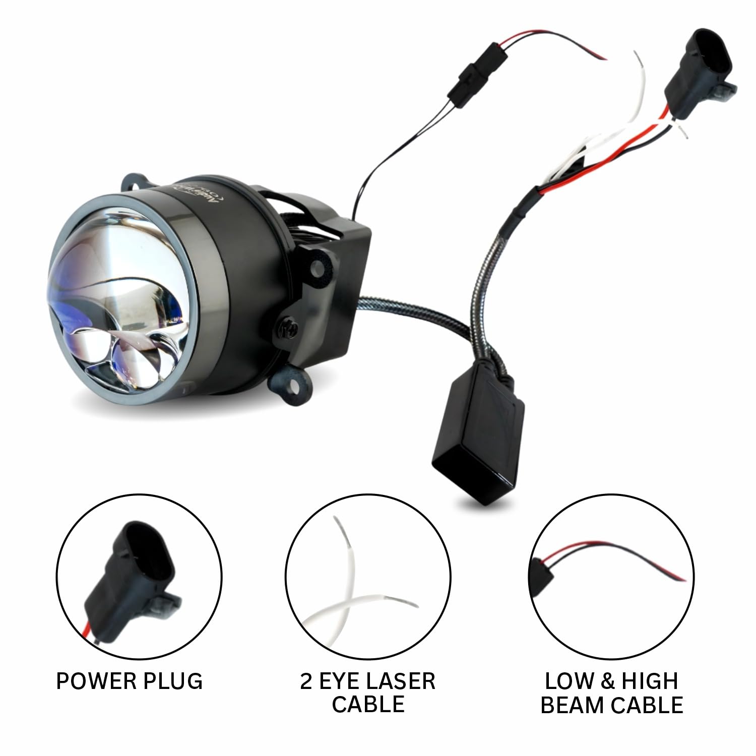 Audio Wheels 3 Inch LED Projector Fog Lamp with Cover - 120W, 6000K White  Dual-Beam  with Blue Tint Film  12V24V Fog Light for Car & Vehicle Modification  For Maruti Suzuki Swift 2010