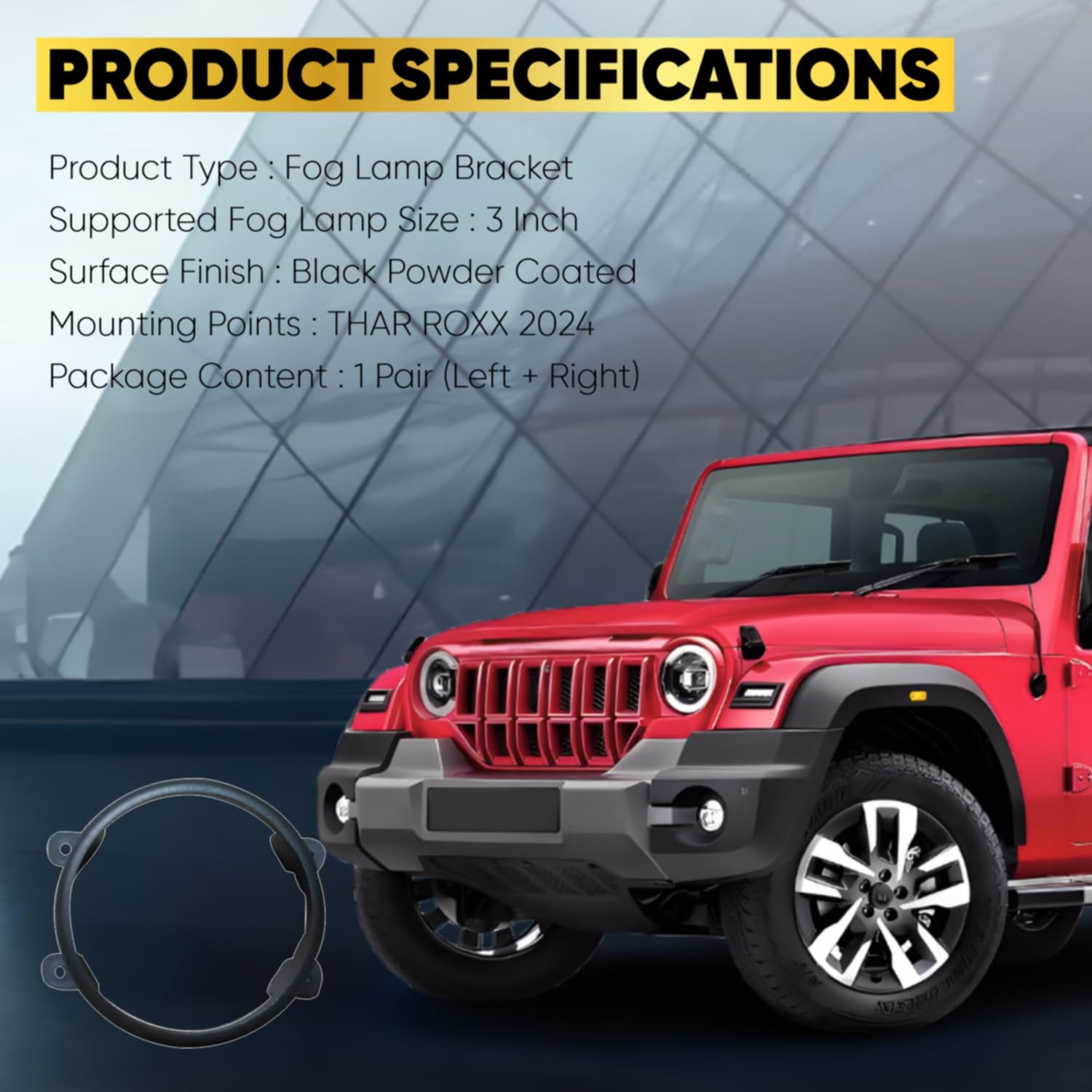 Audio Wheels 3 Fog Lamp Mounting CoverBracket Kit - Car & Vehicle Fog Brackets  Direct Replacement Set  Compatible with Mahindra THAR ROXX