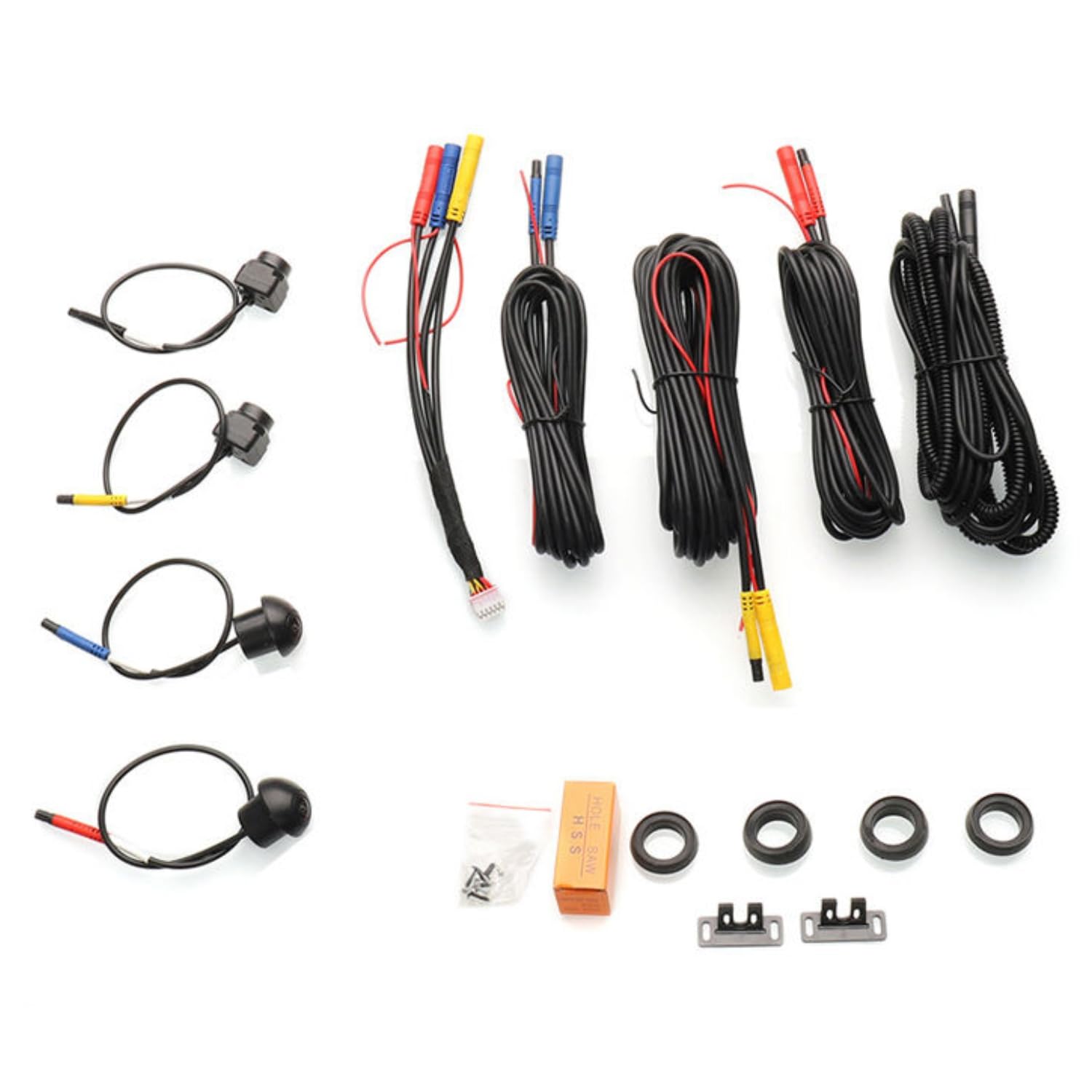 Audio Wheels Universal 360° 3D Bird View Car Security System - 1080P Full HD Surround Camera Kit with CMOS Sensor, Night Vision, Water-Resistant & Parking Assistant