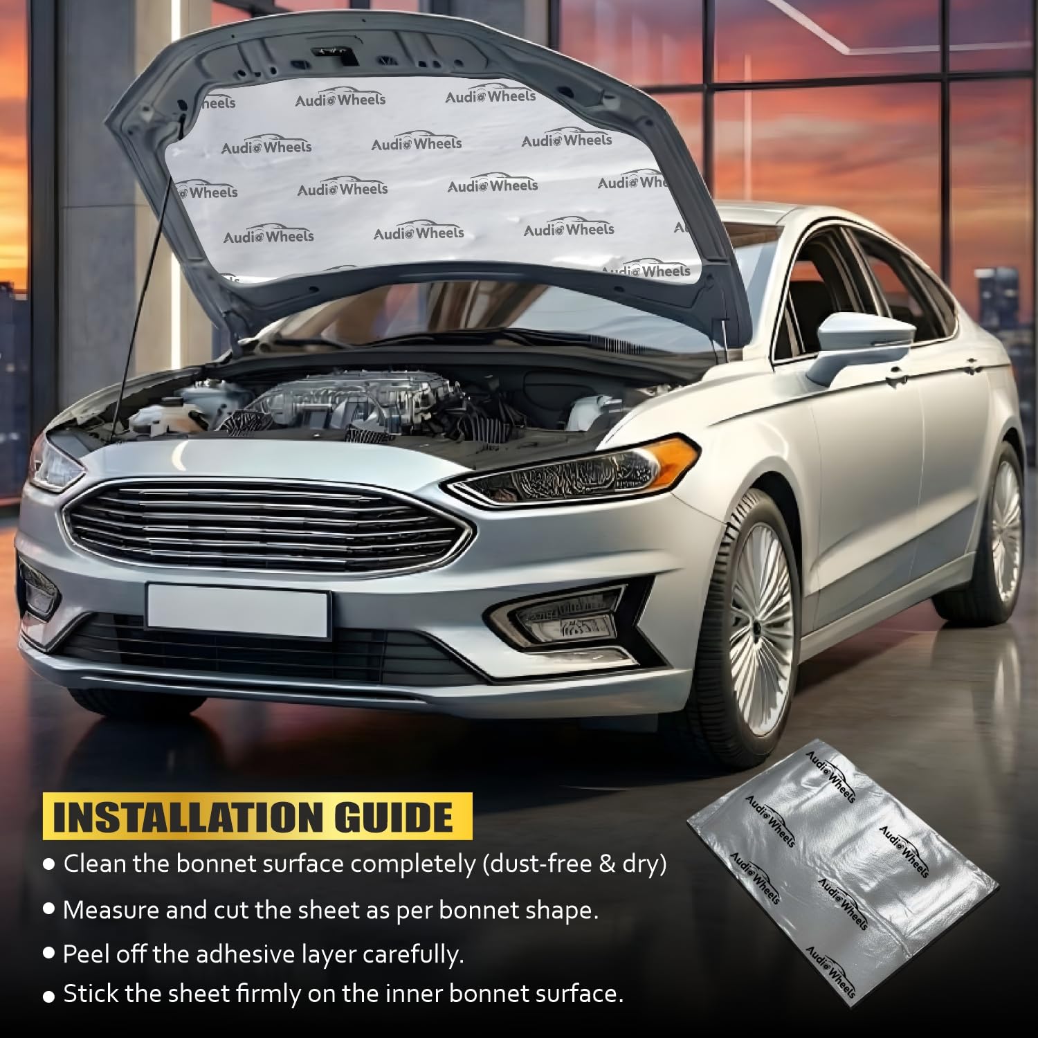 Audio Wheels Bonnet Damping Sheet for Car | Sound Proof Foam Insulation | 1cm Multi-Layer Acoustic Foam with Aluminium Foil & Butyl Rubber | Heat & Noise Reduction | 6 MM Thick Sheet | Pack of 1