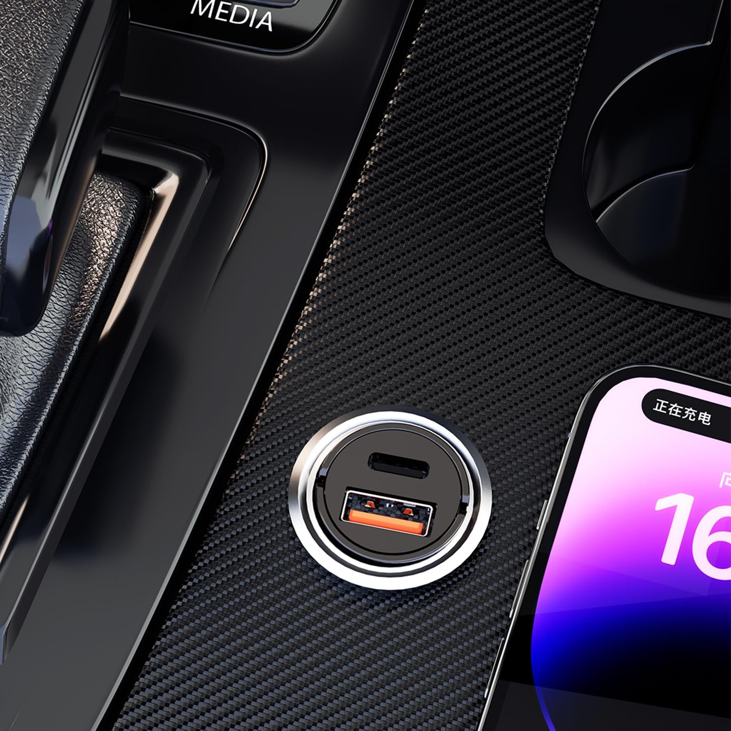 Audio Wheels 130W Dual Output Car Fast Charger – 100W USB & 30W Type C PD, Fast Charging Adapter Wide Compatibility for iPhone, Android Smartphones, and Tablets.