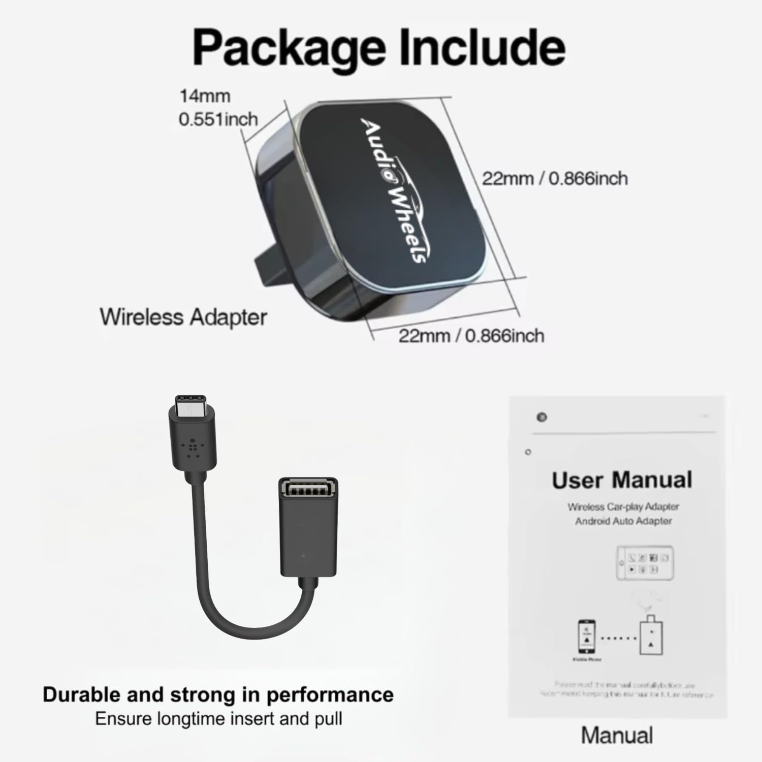Audio Wheels Turbo Dock Wireless Car Play Adapter – Wireless Android Auto Adapter for Seamless Music Streaming & Hands-Free Calling with Plug & Play USB Receiver for Cars & Home Systems