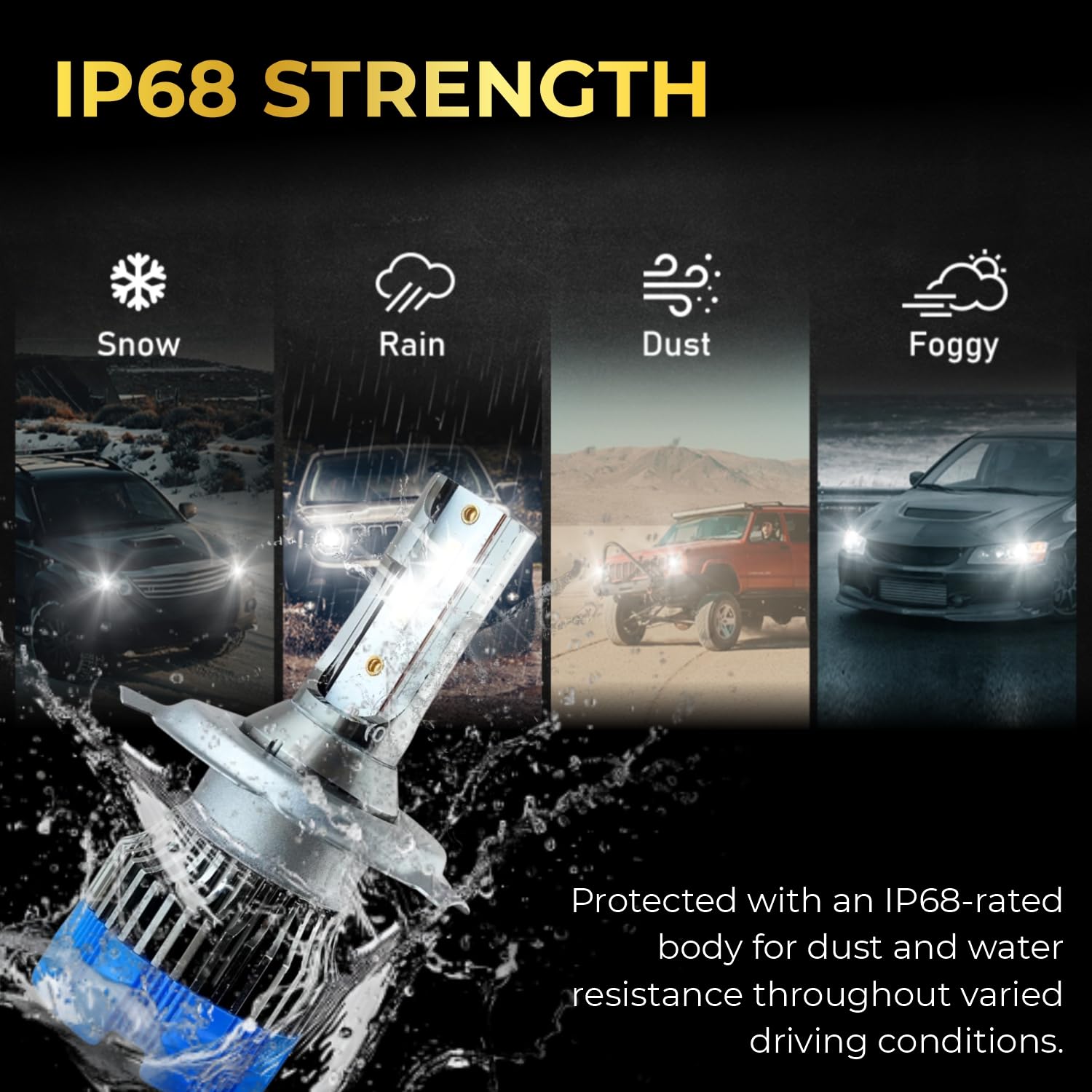 Audio Wheels H4/H19 60W LED Headlight Bulb for Car  6000K Cool White Projector - Compatible Upgrade  Night Eye Style Plug & Play LED Bulb